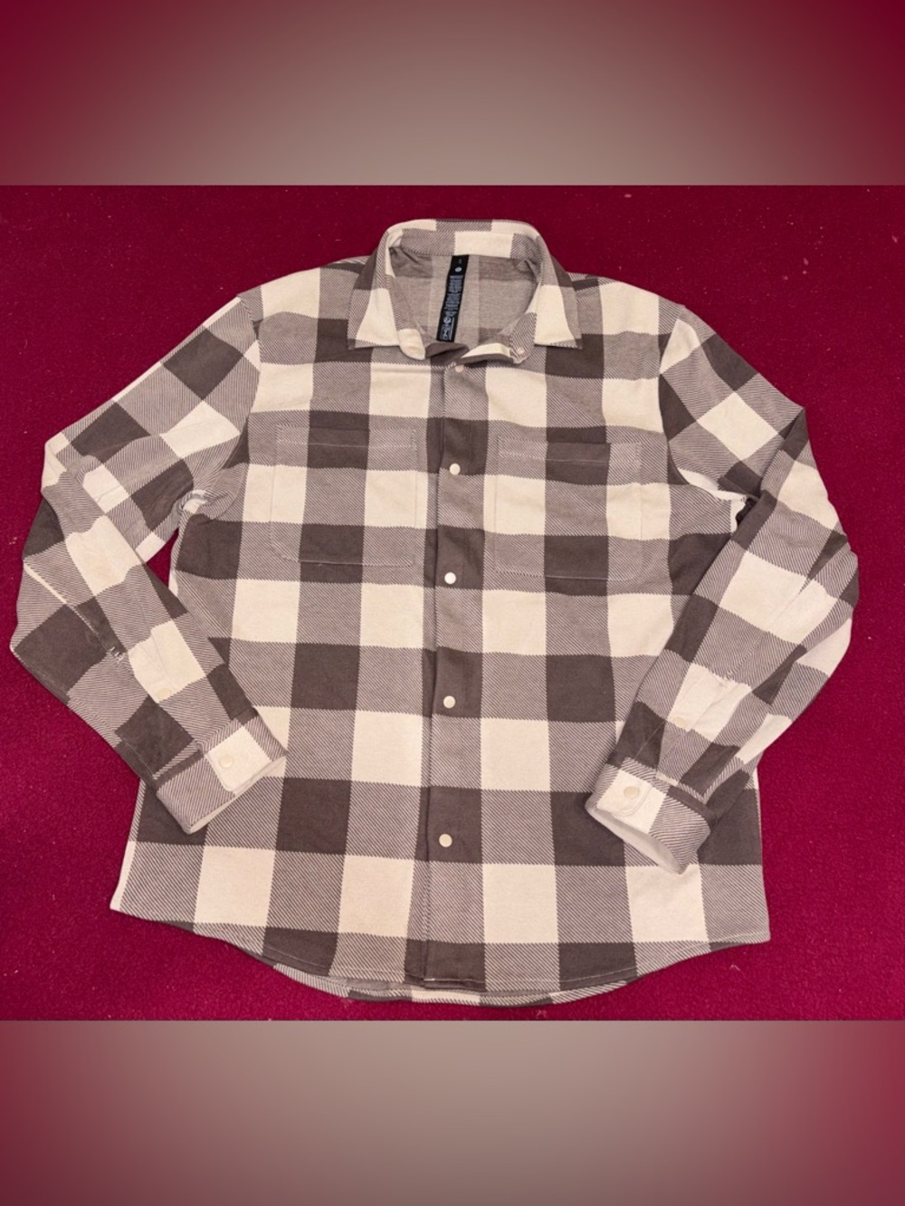 lululemon casual Men’s Brown and Cream Plaid Button-Down Shirt